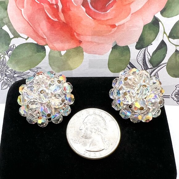 Aurora Borealis Crystal Cluster CLIP Earrings - Picture 4 of 5